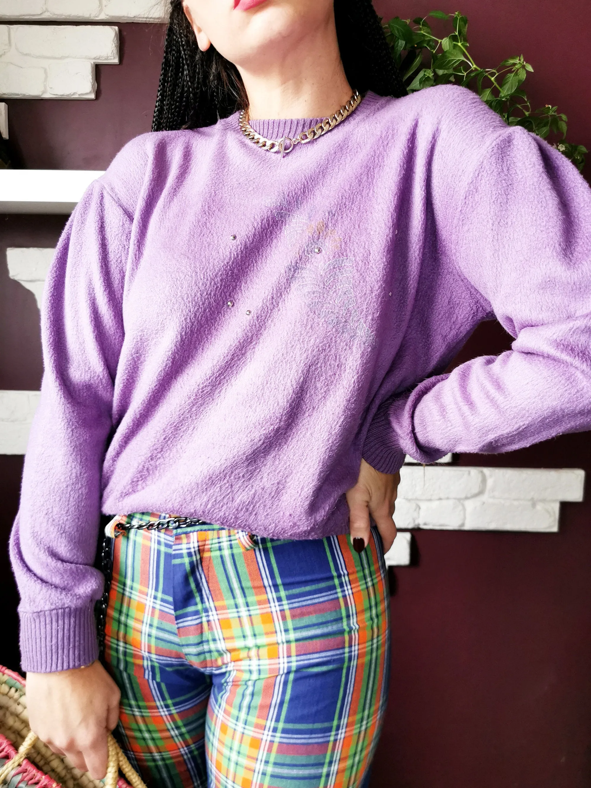 Vintage 90s fleece purple minimalist sweater top