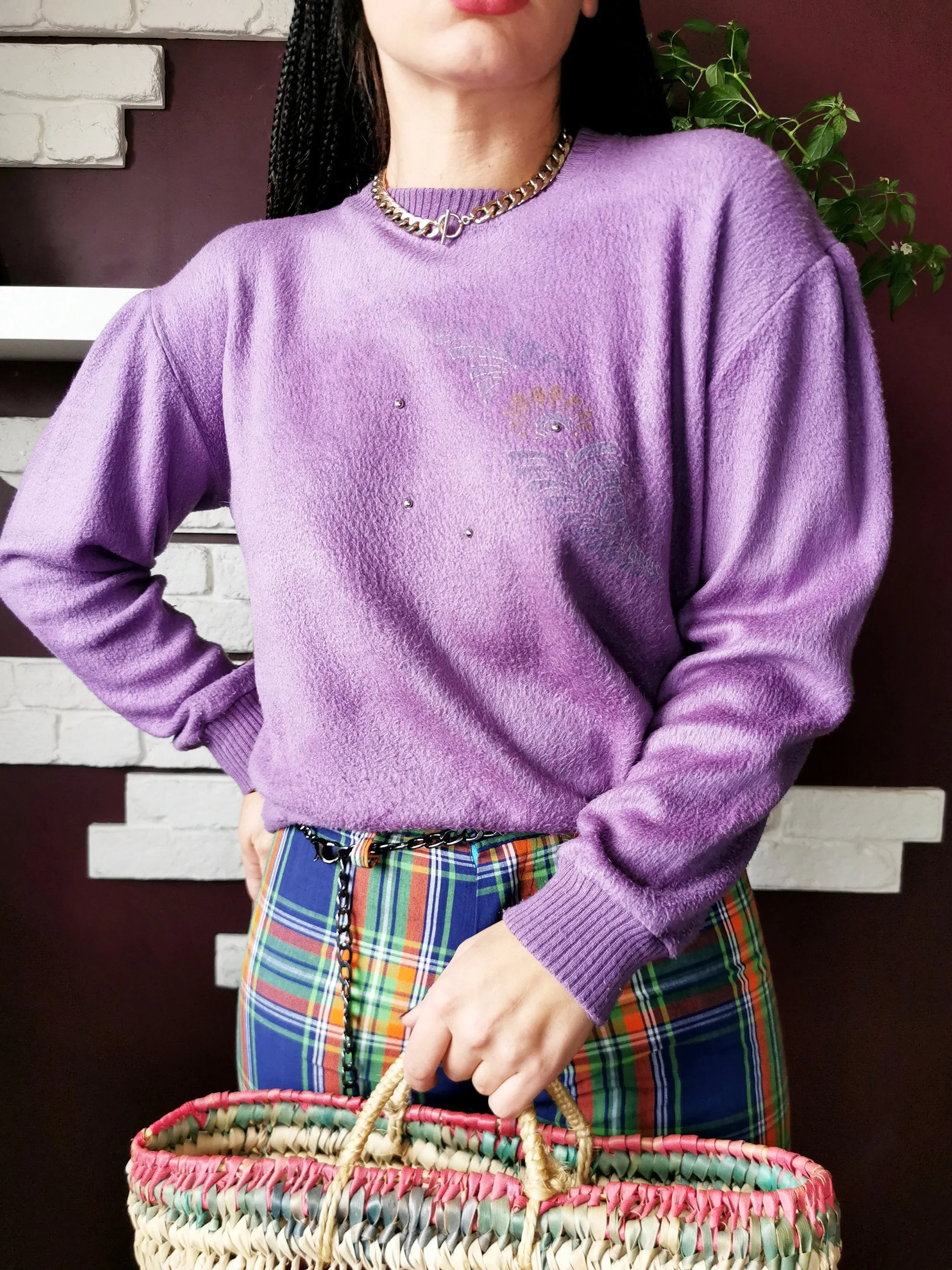 Vintage 90s fleece purple minimalist sweater top
