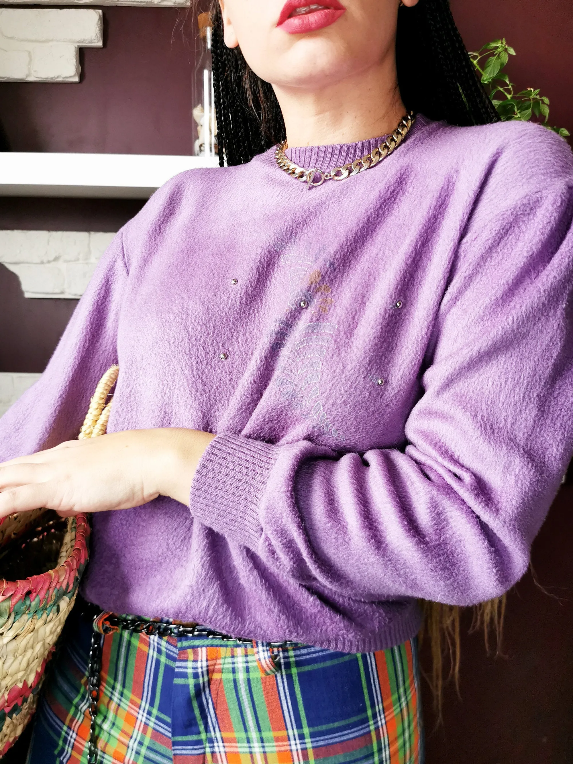 Vintage 90s fleece purple minimalist sweater top