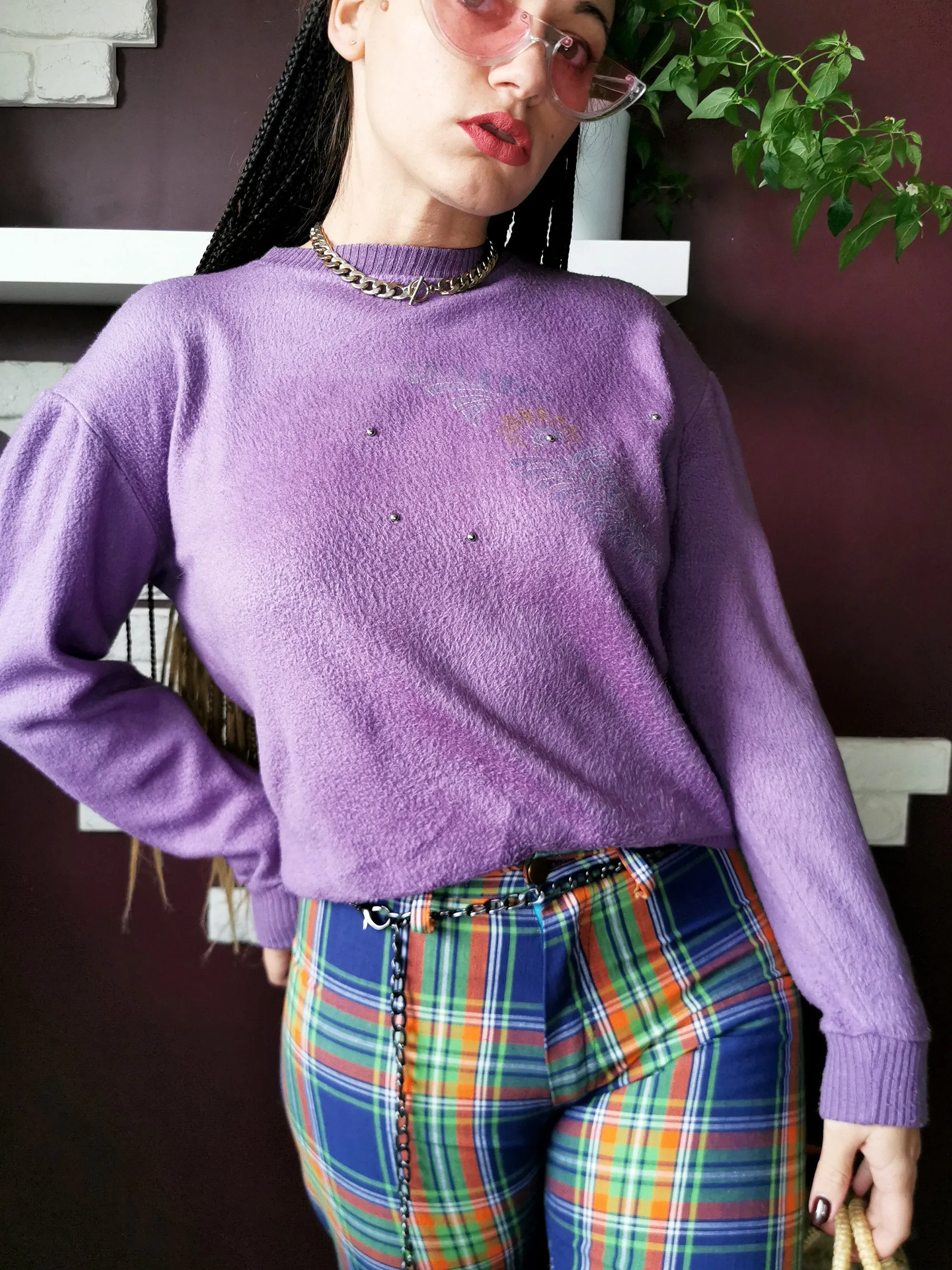 Vintage 90s fleece purple minimalist sweater top