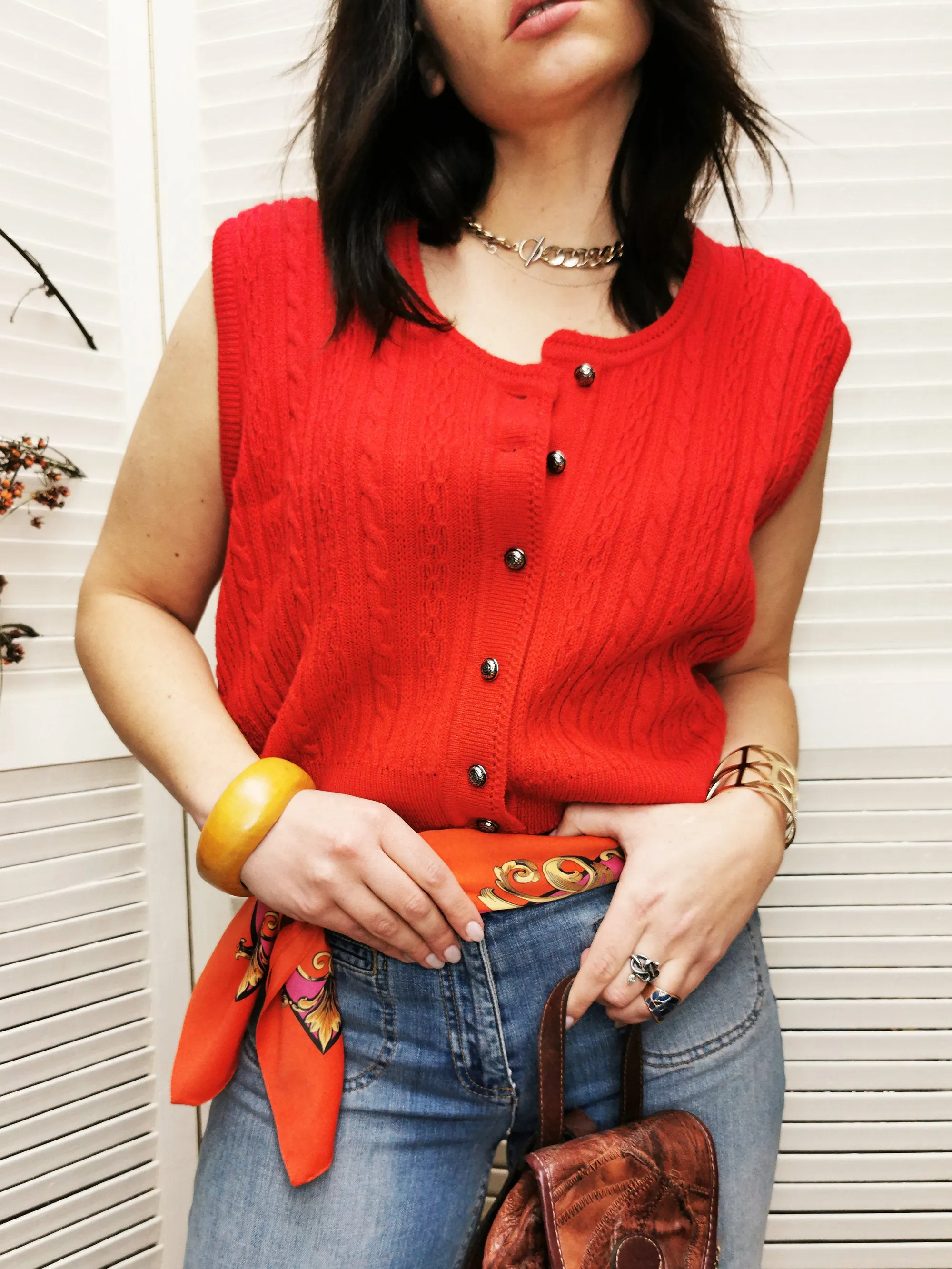 Vintage 90s minimalist red knit sleeveless sweater top
