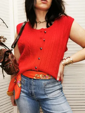 Vintage 90s minimalist red knit sleeveless sweater top