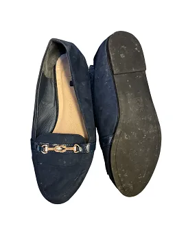 Vintage Dorothy Perkins Blue womens Suedette Gold Buckle Loafers