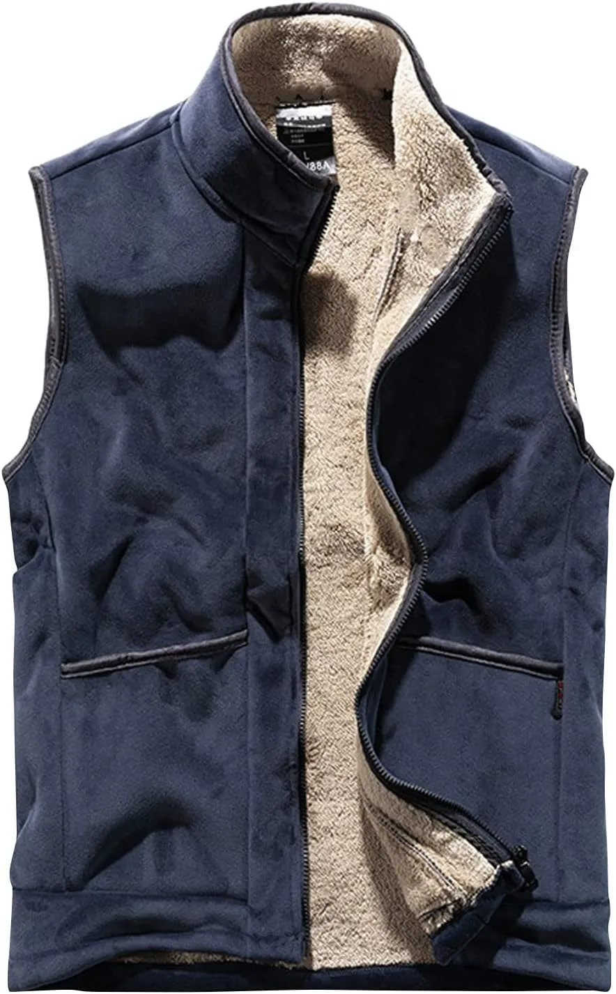 WENKOMG1 Winter Sherpa Lined Vest For Man,Solid Fleece Lined Packable Sleeveless Outerwear Zip Up Ski Vest Big And Tall