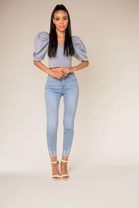 Wholesale Light Blue Frayed Hem Jeans