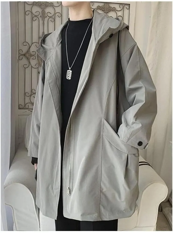 Windbreaker Men's Mid-length Spring Autumn Trench Coat Hooded Jacket Handsome Cape Cloak Streetwear