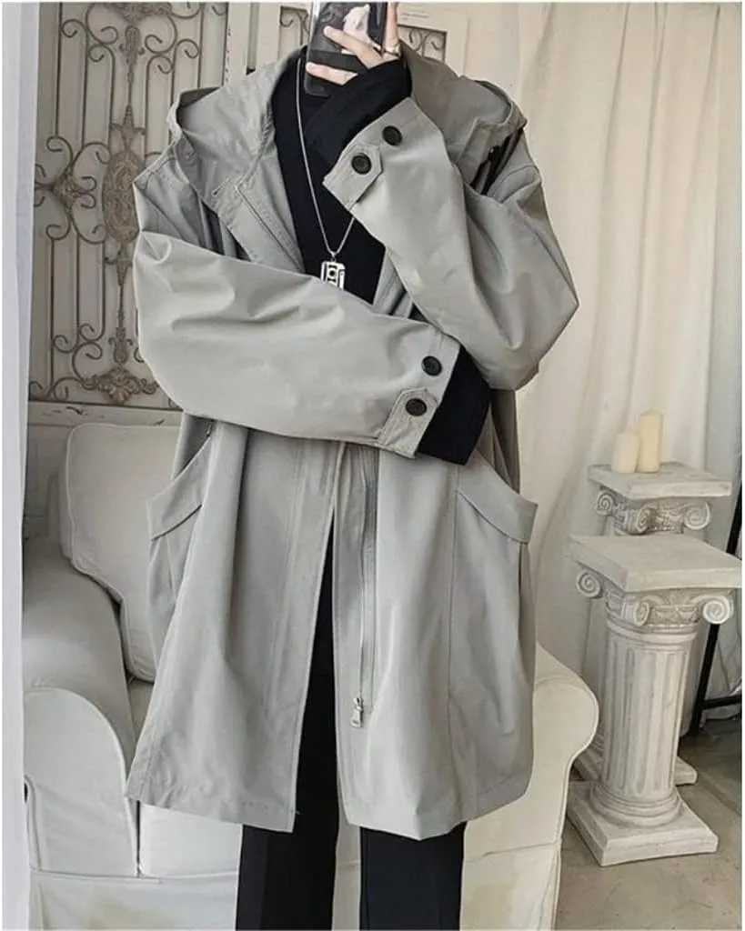 Windbreaker Men's Mid-length Spring Autumn Trench Coat Hooded Jacket Handsome Cape Cloak Streetwear