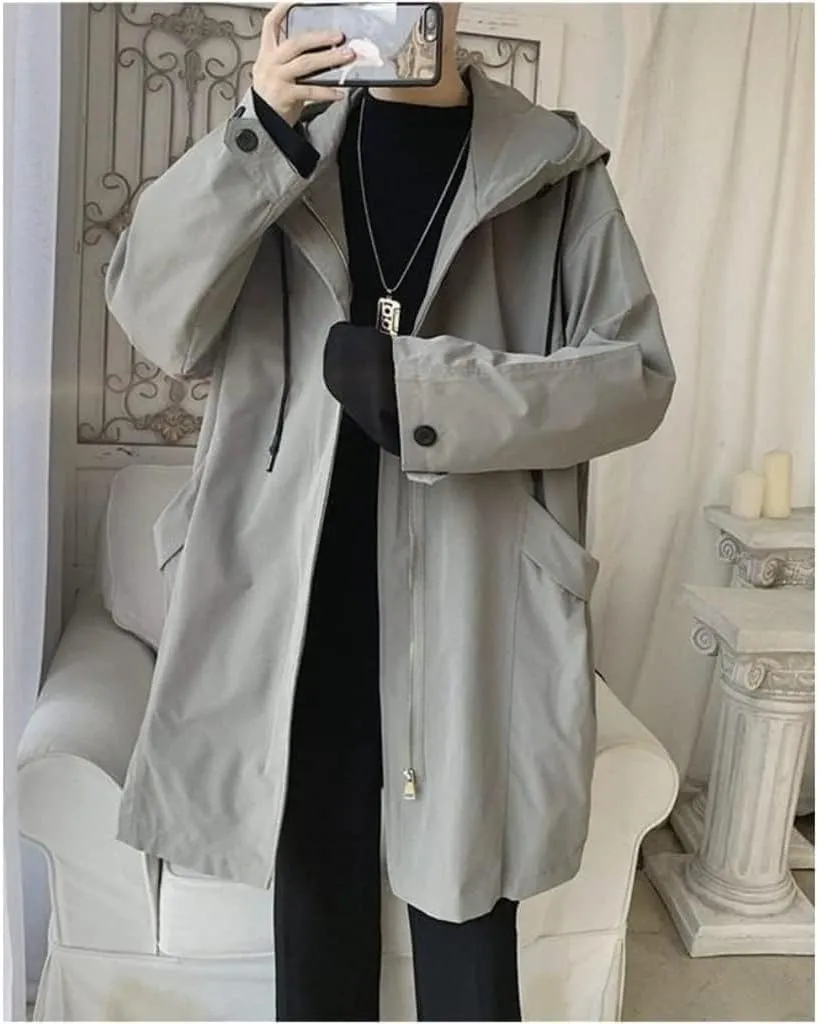 Windbreaker Men's Mid-length Spring Autumn Trench Coat Hooded Jacket Handsome Cape Cloak Streetwear