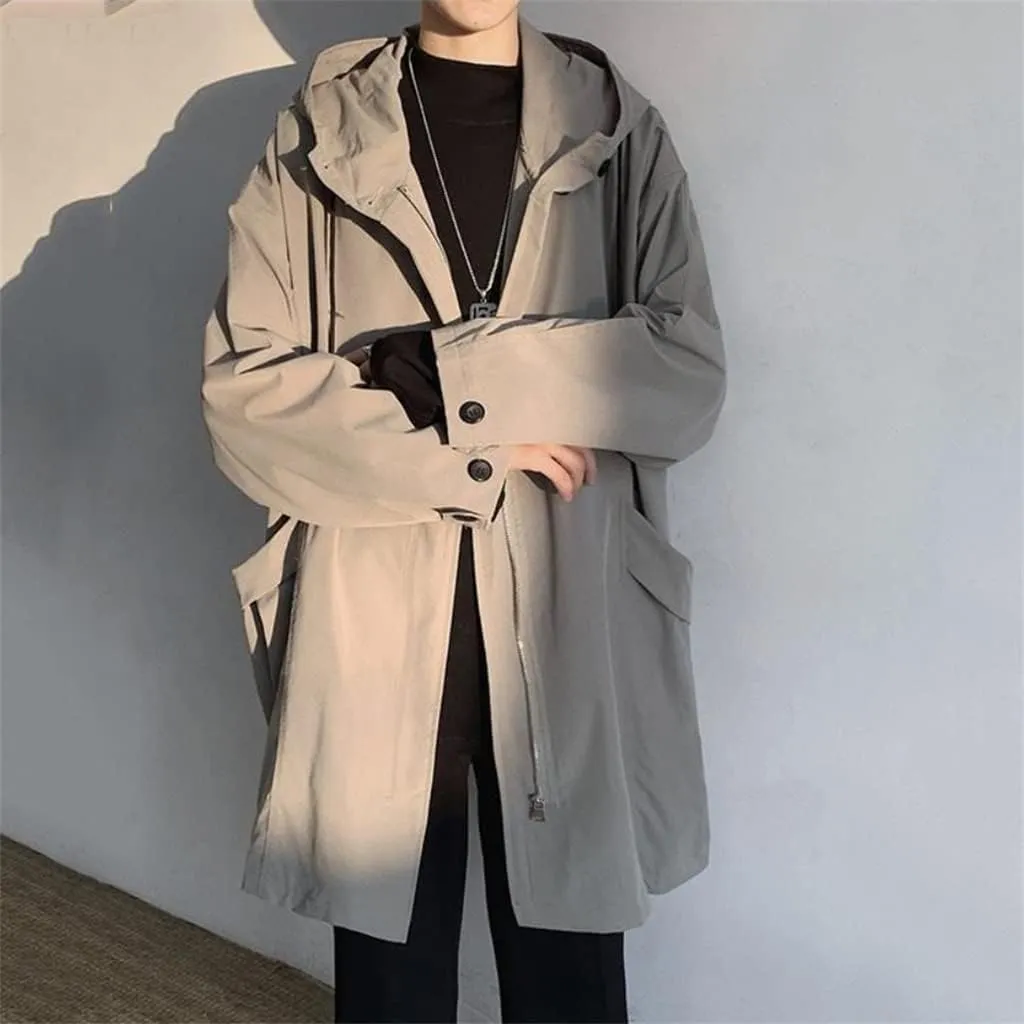 Windbreaker Men's Mid-length Spring Autumn Trench Coat Hooded Jacket Handsome Cape Cloak Streetwear