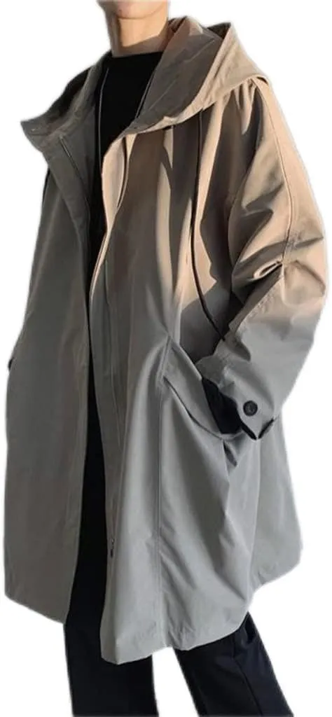 Windbreaker Men's Mid-length Spring Autumn Trench Coat Hooded Jacket Handsome Cape Cloak Streetwear