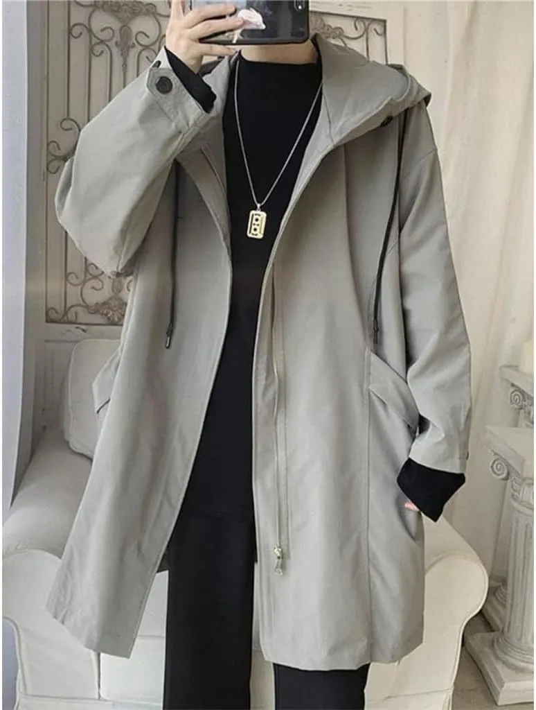 Windbreaker Men's Mid-length Spring Autumn Trench Coat Hooded Jacket Handsome Cape Cloak Streetwear