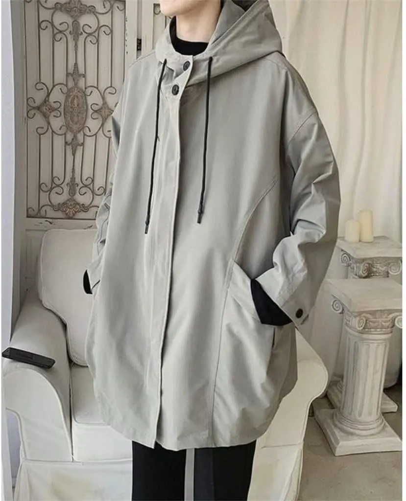 Windbreaker Men's Mid-length Spring Autumn Trench Coat Hooded Jacket Handsome Cape Cloak Streetwear