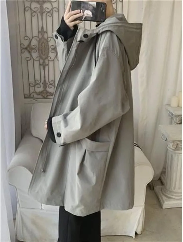 Windbreaker Men's Mid-length Spring Autumn Trench Coat Hooded Jacket Handsome Cape Cloak Streetwear