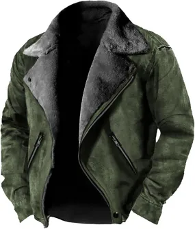 Winter Jackets for Men Sherpa Lined Fleece Casual Distressed Trucker Coats Classic Lapel Motorcycle Bomber Jacket