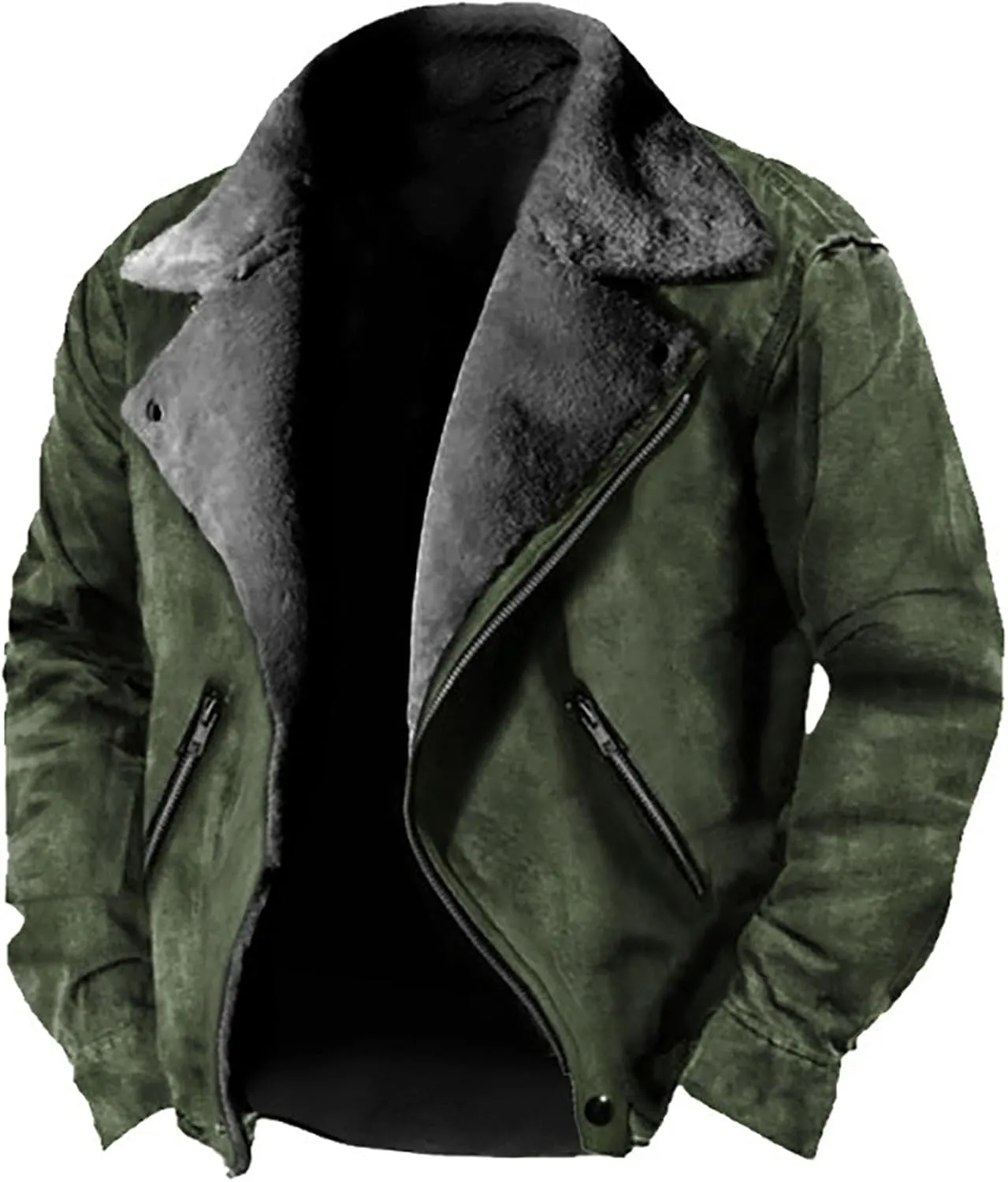 Winter Jackets for Men Sherpa Lined Fleece Casual Distressed Trucker Coats Classic Lapel Motorcycle Bomber Jacket