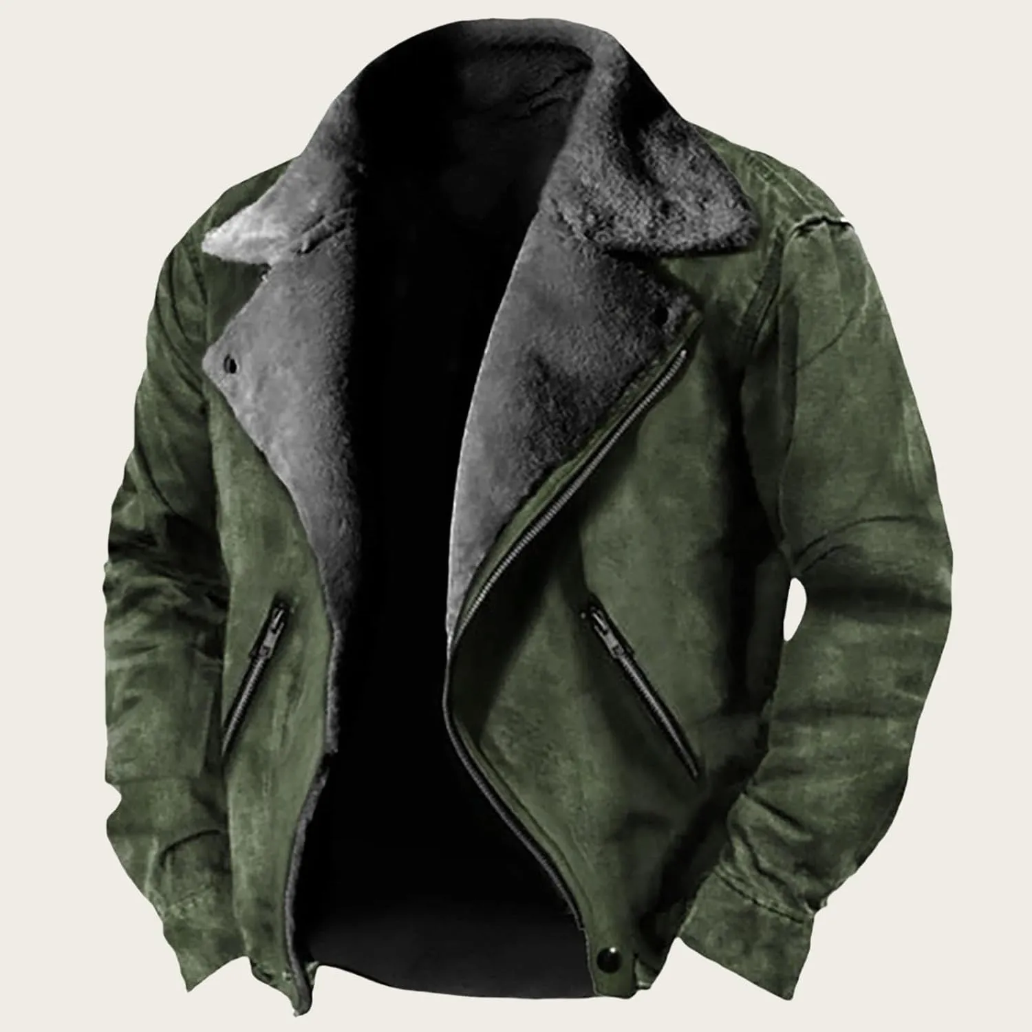 Winter Jackets for Men Sherpa Lined Fleece Casual Distressed Trucker Coats Classic Lapel Motorcycle Bomber Jacket