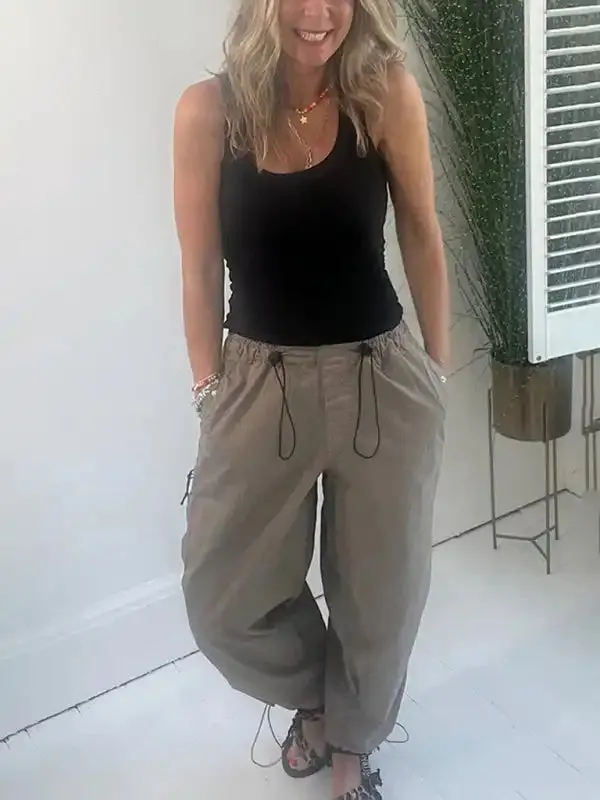 Women’s Fashion Urban Casual Ladies Collage Straight Leg Pants Mid Rise Casual Pants