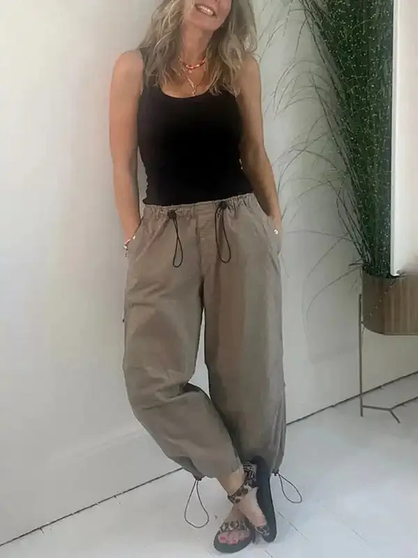 Women’s Fashion Urban Casual Ladies Collage Straight Leg Pants Mid Rise Casual Pants