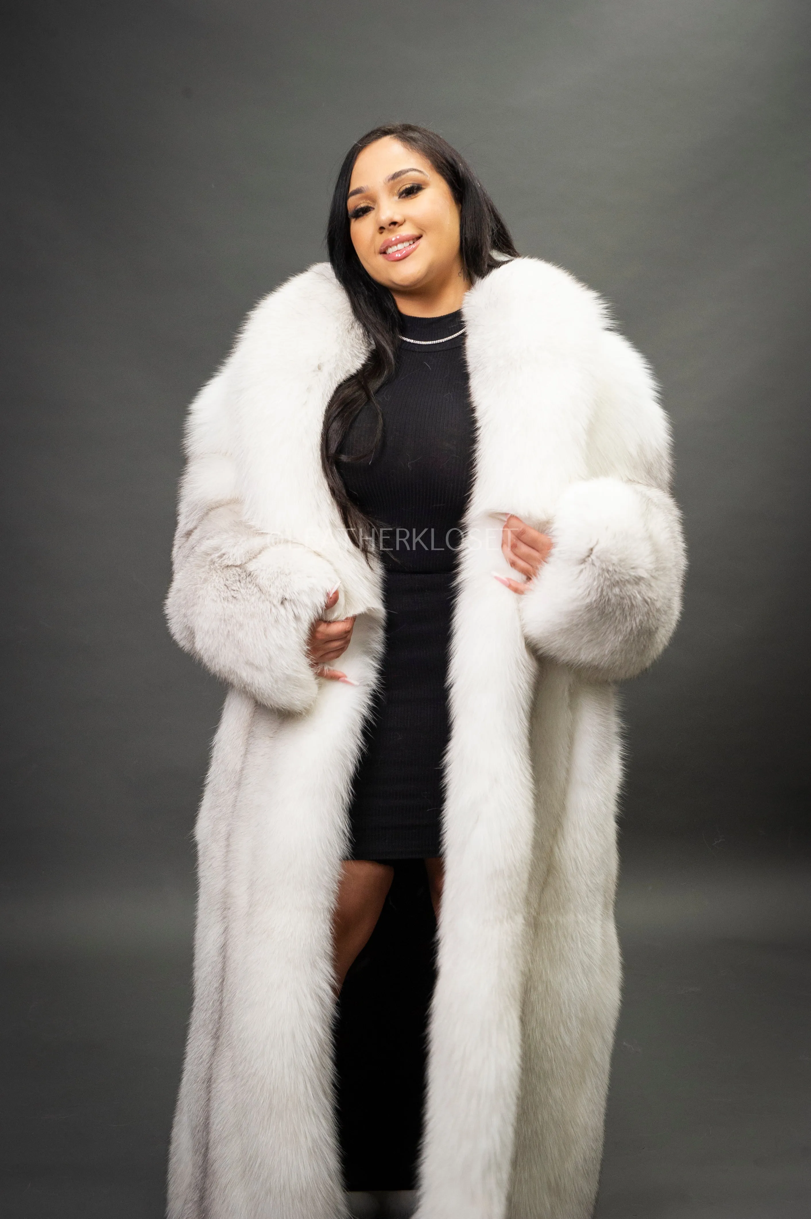 Women's Full Length Fox Trench [Arctic]
