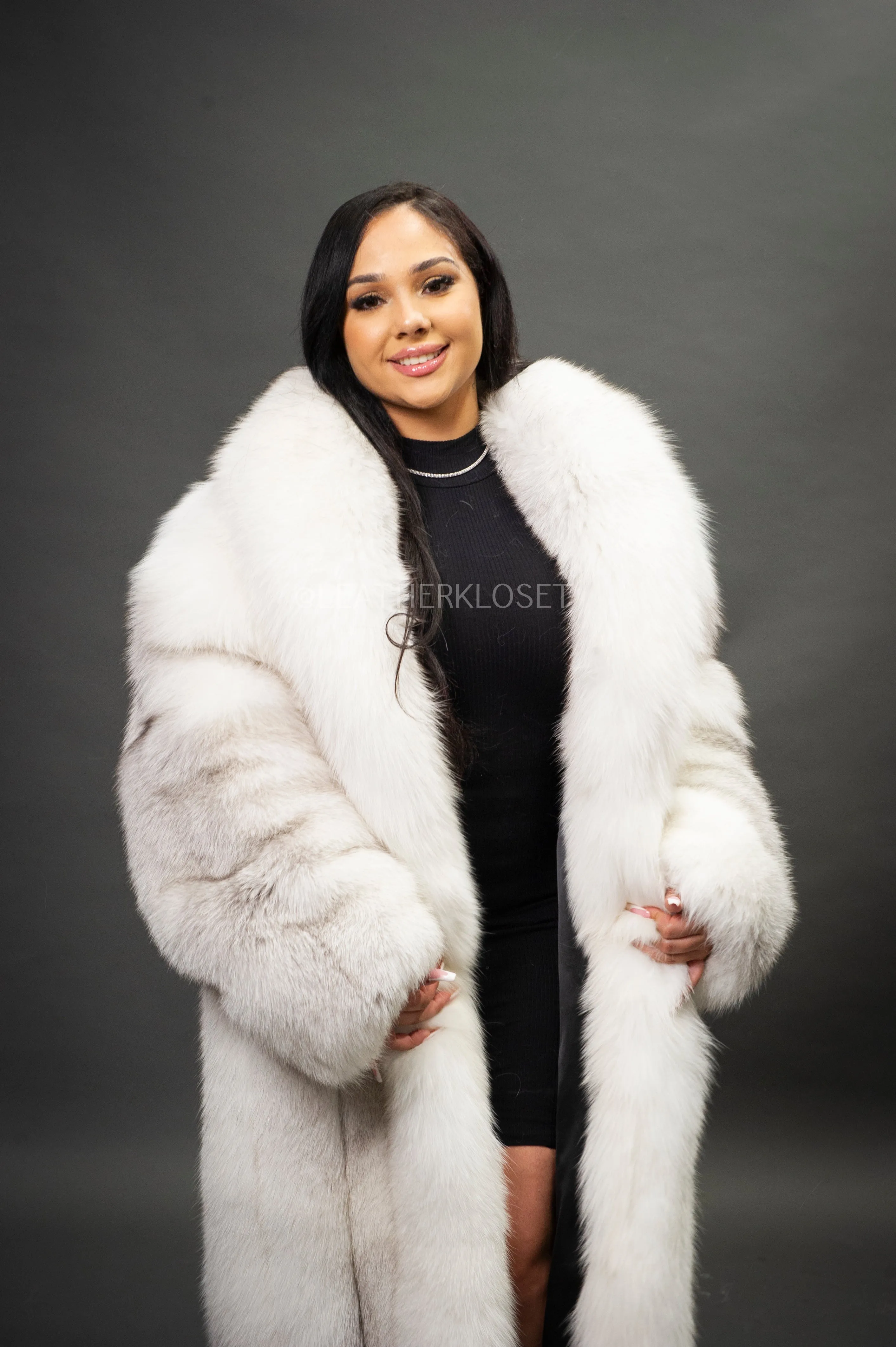 Women's Full Length Fox Trench [Arctic]