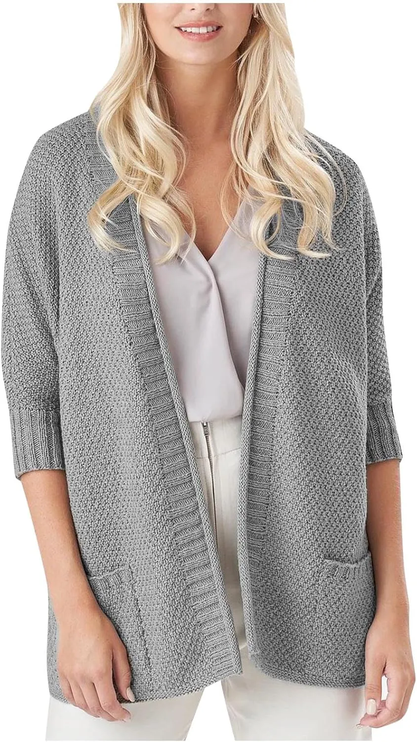 Women's Half Sleeve Cardigan Sweaters Oversized Open Front Chunky Knit Outwear Casual Soft Solid Coat with Pockets