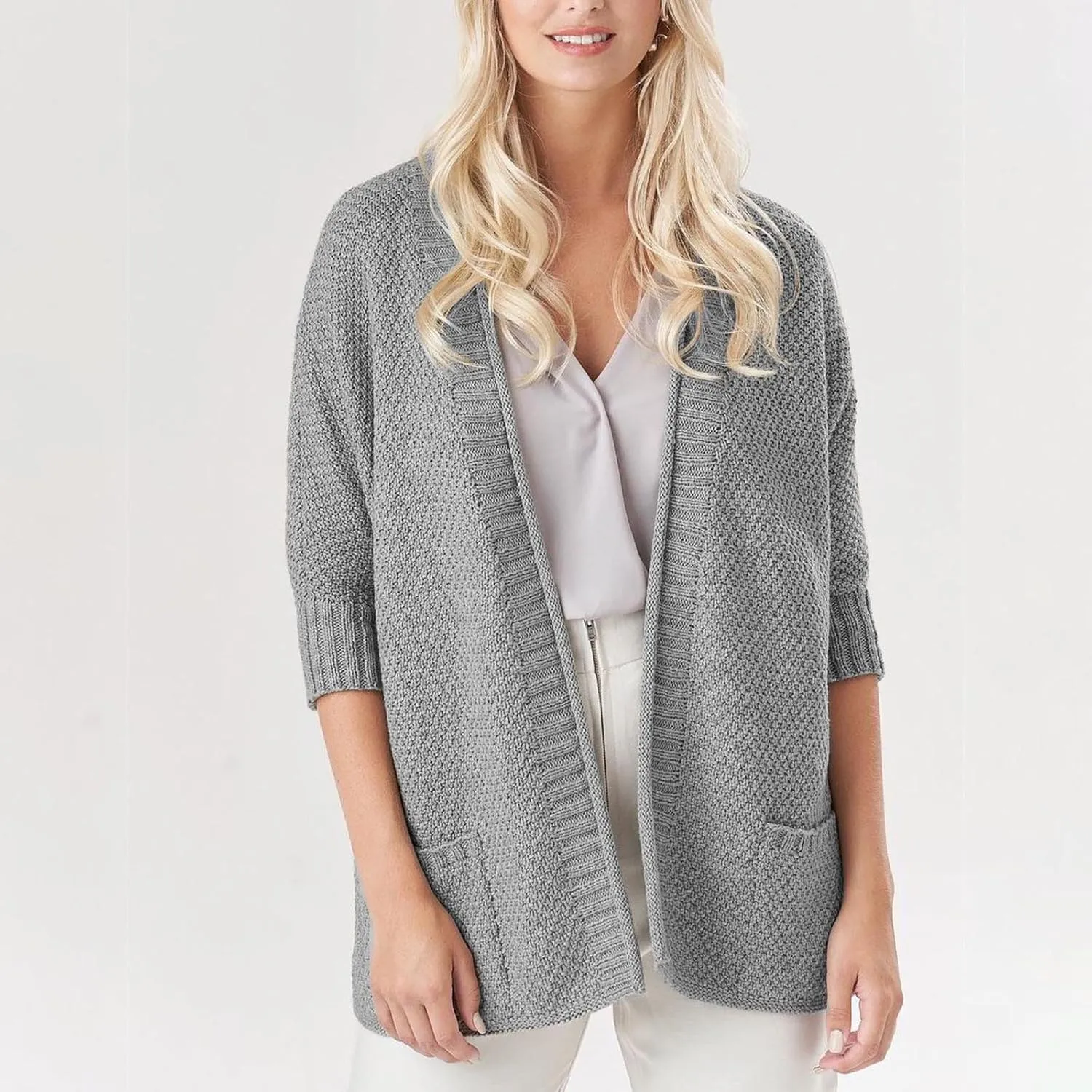 Women's Half Sleeve Cardigan Sweaters Oversized Open Front Chunky Knit Outwear Casual Soft Solid Coat with Pockets