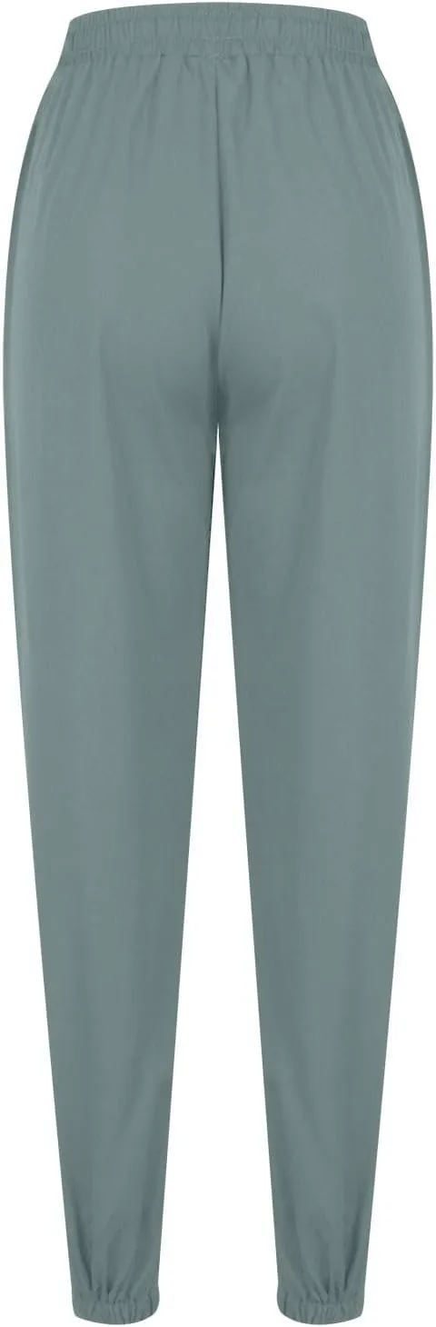 Women's Linen Casual Pants Drawstring Elastic Waist Straight Leg Loose Cinch Bottom Trousers Sweatpants with Pockets