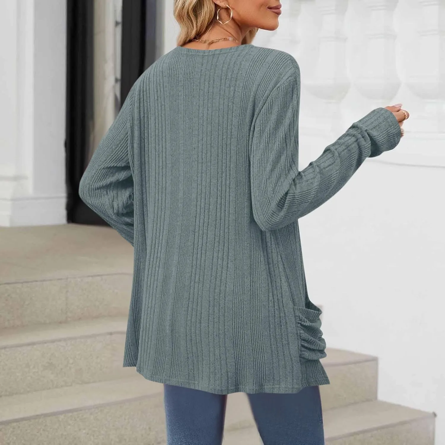 Womens Long Sleeve Cardigan Sweater Coat 2025 Lightweight Soft Knit Cardigan Casual V Neck Soft Coat with Pockets