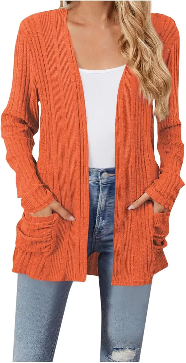 Womens Long Sleeve Cardigan Sweater Coat 2025 Lightweight Soft Knit Cardigan Casual V Neck Soft Coat with Pockets