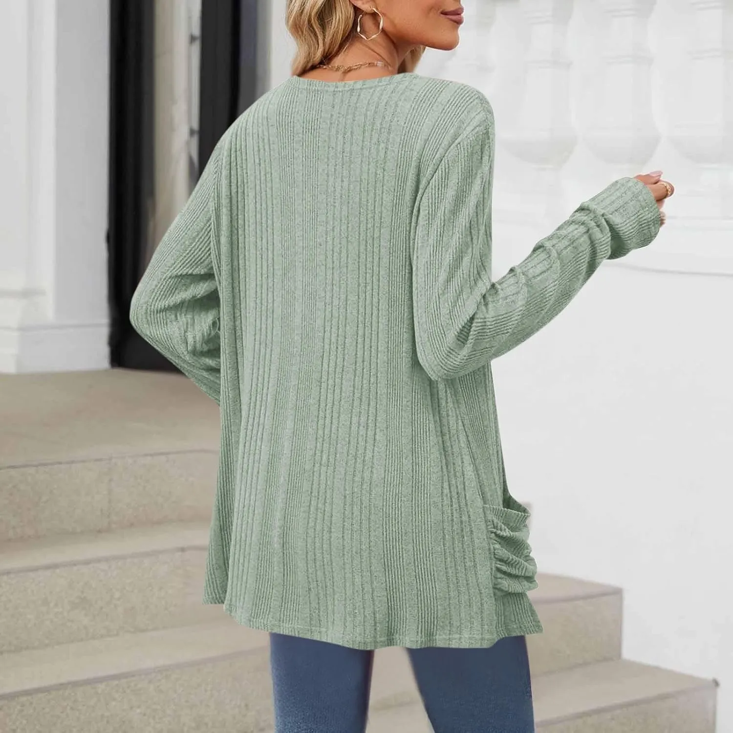 Womens Long Sleeve Cardigan Sweater Coat 2025 Lightweight Soft Knit Cardigan Casual V Neck Soft Coat with Pockets