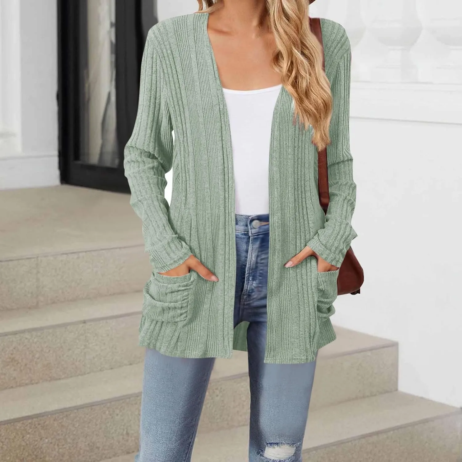 Womens Long Sleeve Cardigan Sweater Coat 2025 Lightweight Soft Knit Cardigan Casual V Neck Soft Coat with Pockets