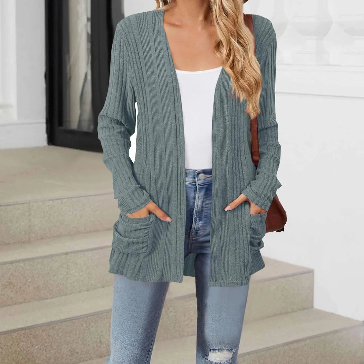 Womens Long Sleeve Cardigan Sweater Coat 2025 Lightweight Soft Knit Cardigan Casual V Neck Soft Coat with Pockets