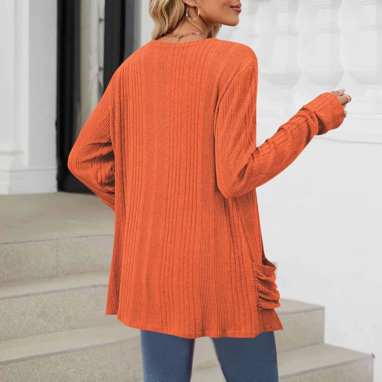Womens Long Sleeve Cardigan Sweater Coat 2025 Lightweight Soft Knit Cardigan Casual V Neck Soft Coat with Pockets