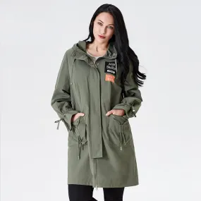 Women's Spring Hooded Solid Trench | Plus Size