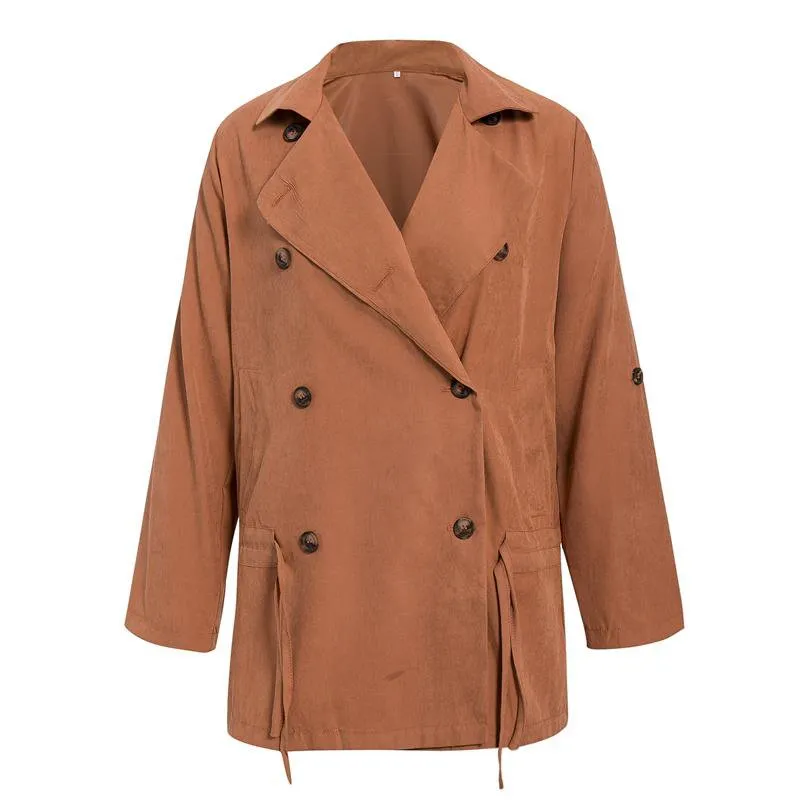 Women's Spring/Autumn Casual Polyester Trench With Buttons