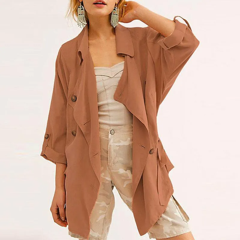 Women's Spring/Autumn Casual Polyester Trench With Buttons