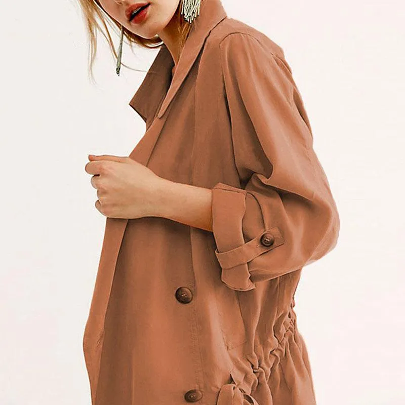Women's Spring/Autumn Casual Polyester Trench With Buttons