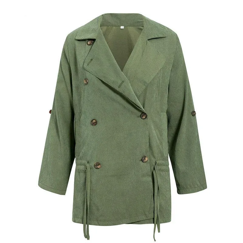 Women's Spring/Autumn Casual Polyester Trench With Buttons