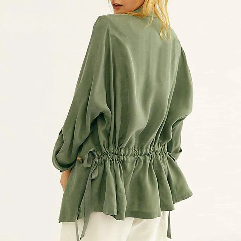 Women's Spring/Autumn Casual Polyester Trench With Buttons