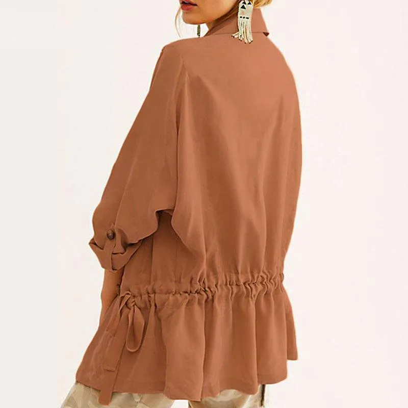 Women's Spring/Autumn Casual Polyester Trench With Buttons