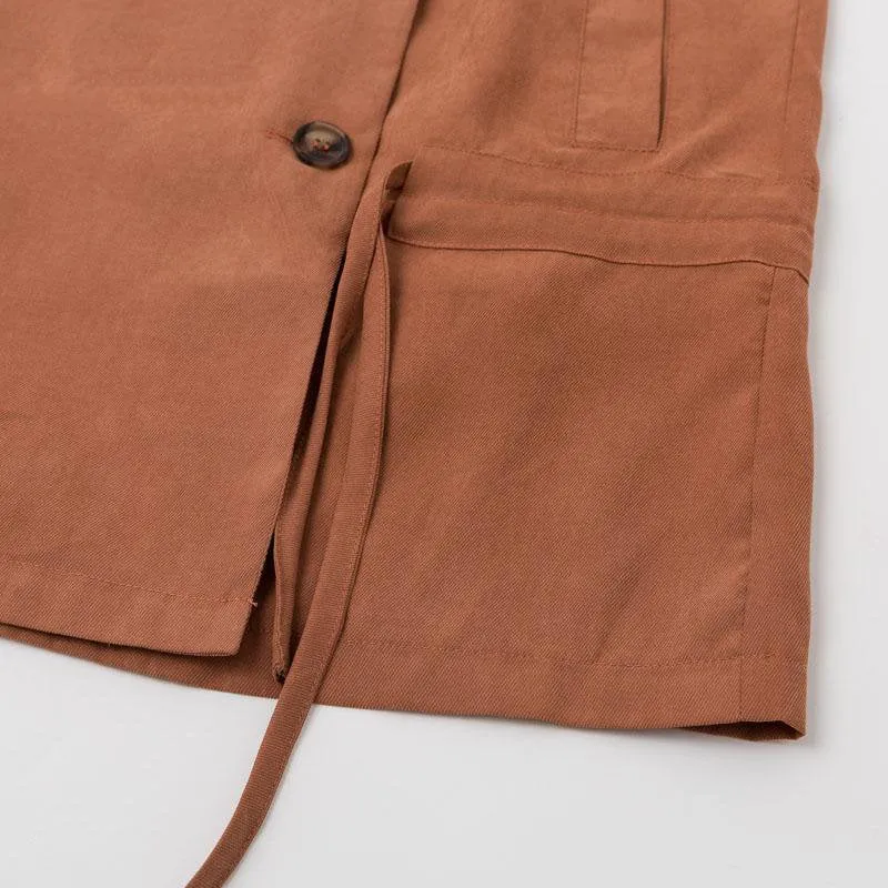 Women's Spring/Autumn Casual Polyester Trench With Buttons
