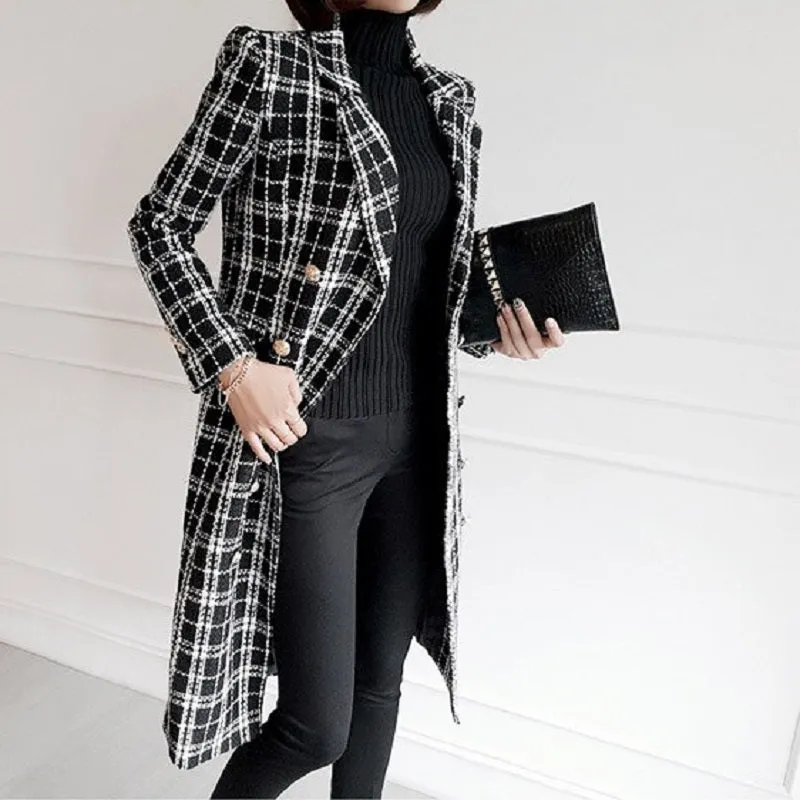 Women's Spring/Autumn Casual Wool Long V-Neck Trench