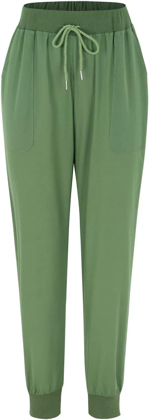 Womens Summer Linen Pants Casual Long Trousers Drawstring Elastic Waist Lounge Pants Comfy Sweatpants Joggers Pockets
