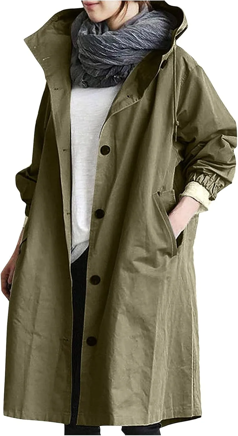 Women's Trench Jackets Rain Jacket Loose Winter Hooded Oversized Elegant Windbreaker Comfortable Coat Outwear