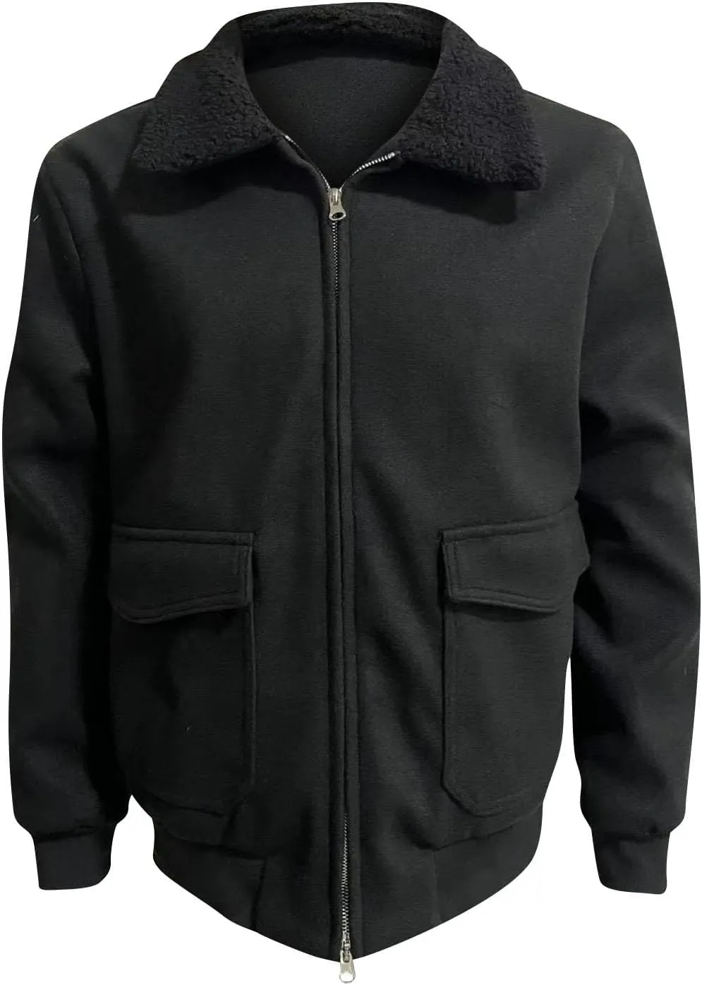 Xiaojmake Men's Shearling Bomber Jacket with Faux Fur Collar Winter Fleece Lined Flight Jacket Cotton Cargo Trucker Jackets